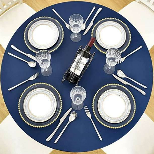 Mantel ajustable con reverso de franela y borde elástico. Mantel de PVC impermeable y resistente al aceite, antimanchas y lavable para mesas redondas (ideal para mesas redondas de 91 a 112 cm).