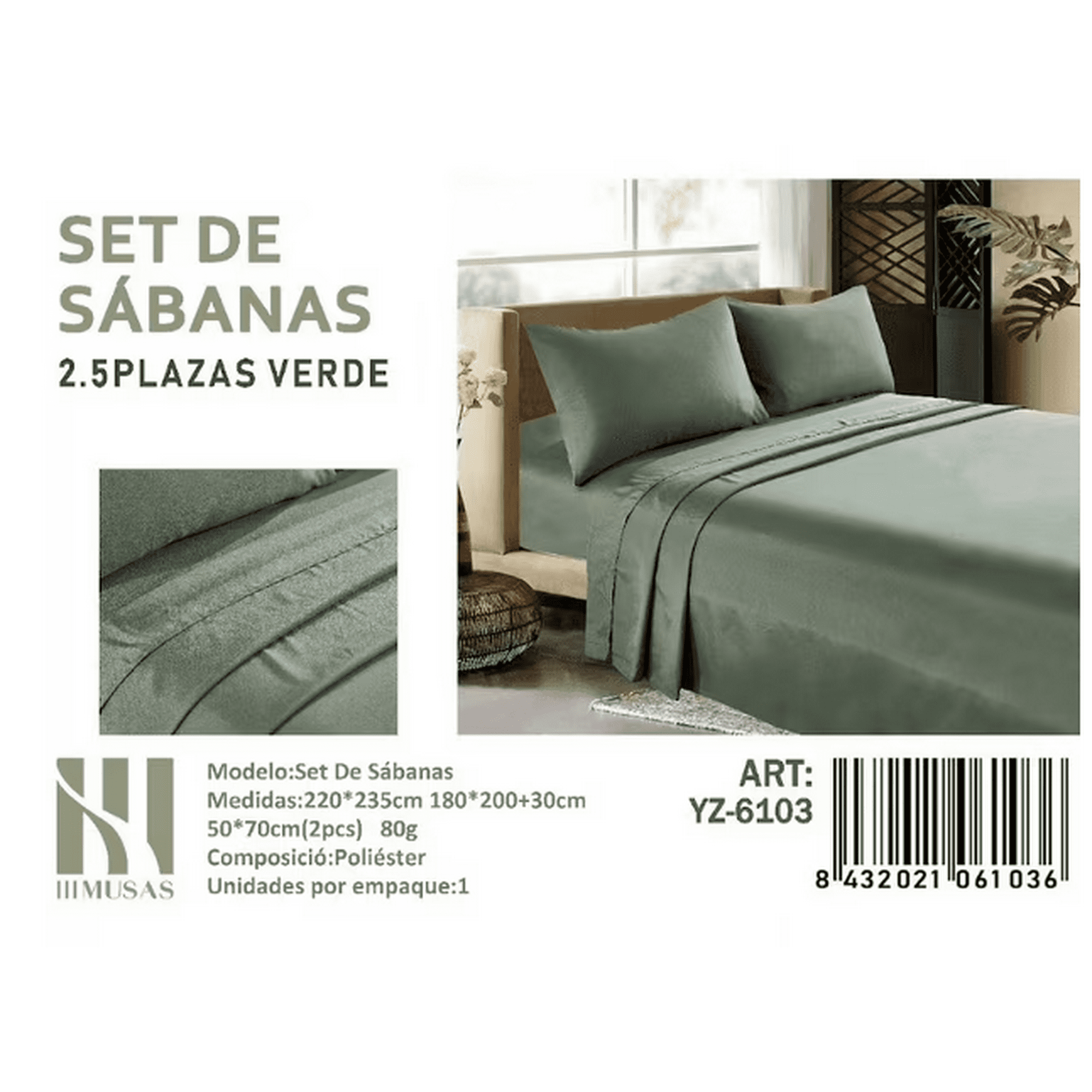 Todostore - Set De Sabanas King Color Verde 150 Hilos + 2 Funda De Almohada