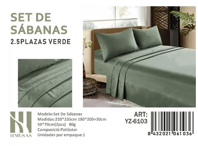 Todostore - Set De Sabanas King Color Verde 150 Hilos + 2 Funda De Almohada
