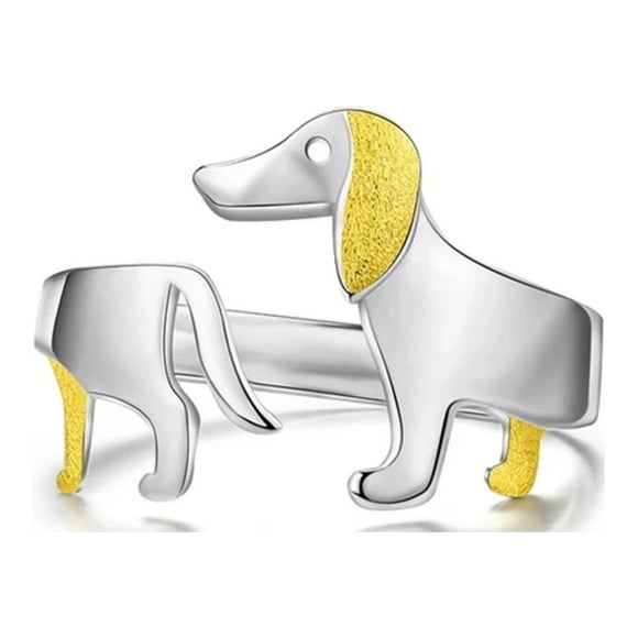 Anillo perro salchicha ajustable plata 925
