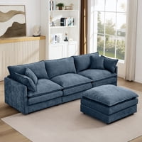 M&Ms - Modular Sectional Sofa, 102 Inch L Shaped Couch Set For Living Room, 3-Seater Comfy Cloud Couches With Movable Ottoman, Diy Combination, Chenille, Blue