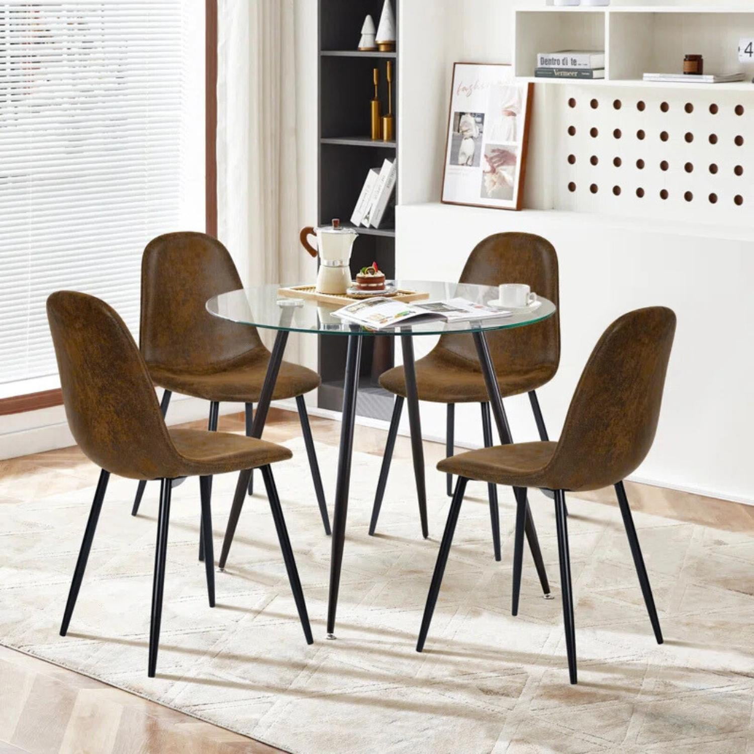 Pandalino - Comedor Mesa Redonda Lagos 100cm + 4 Sillas Isidora Ecocuero Café