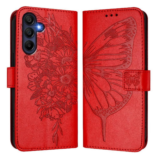 Funda Cartera Mariposa Para Samsung Galaxy A16 5g Con Soporte Y Ranuras Para Tarjetas Rojo
