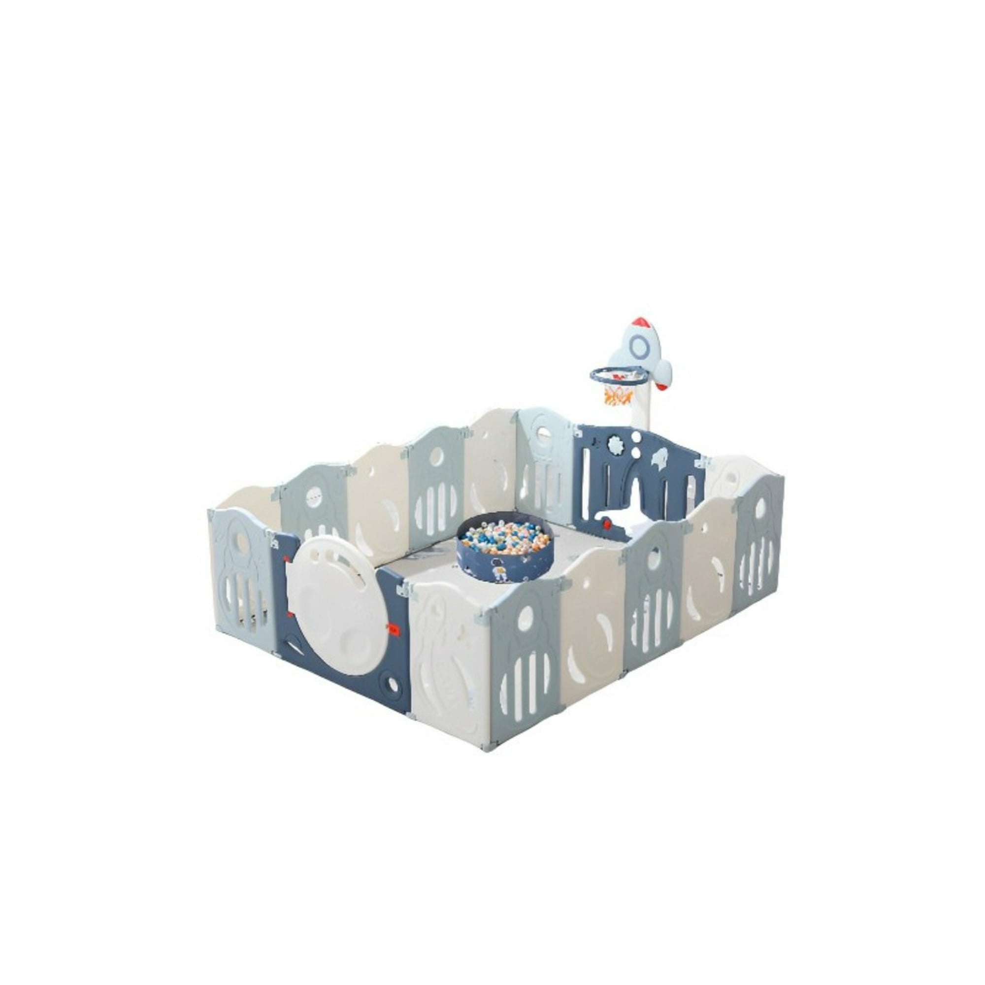 Golden Baby's - Corral 160x200 Moon Azul Y Alfombra Aro Y Piscina De Pelotas