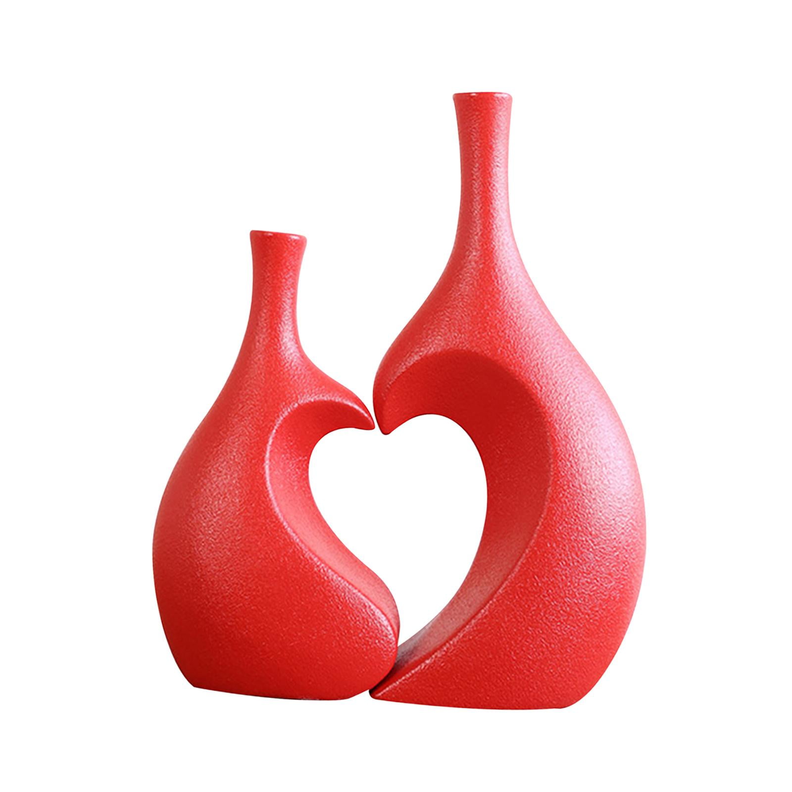 Bothyi - Juego De Jarrón De Cerámica, Jarrón Minimalista En Forma De Corazón Para Comedor, Casa, Granja, Rojo