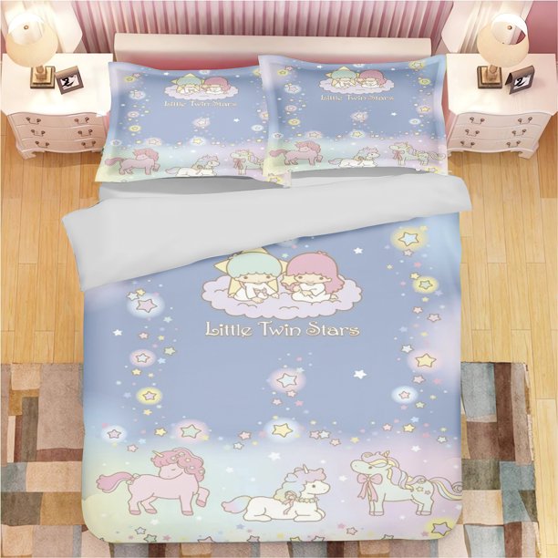 x943 Bed SheetsCartoon Little Twin Star Quilt Cover Cute Girl Printed Children Soft Customizable Bedding Custom Made Home Bedroom 3-Piece Bedding Set (1 Duvet Cover + 2 Pillow Shams) nj943