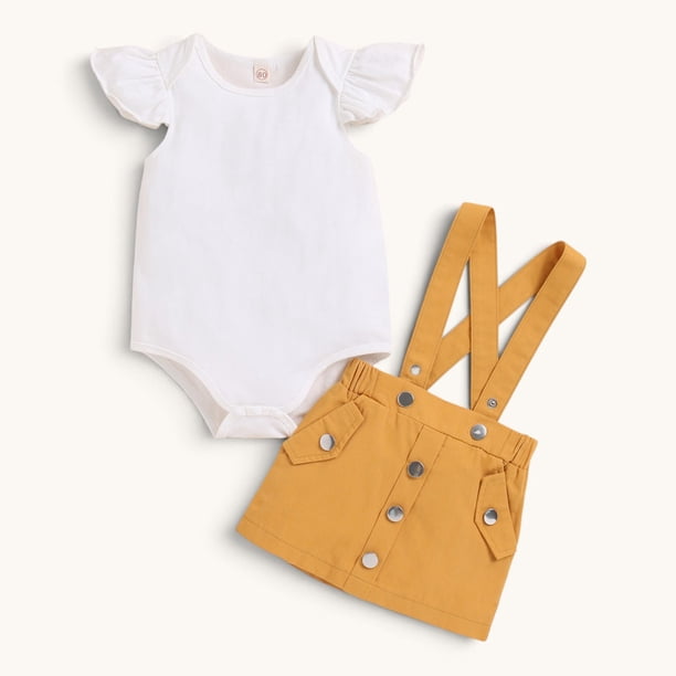 Conjunto De Polera Manga Corta + Falda Overol Para Niñas Primavera Verano