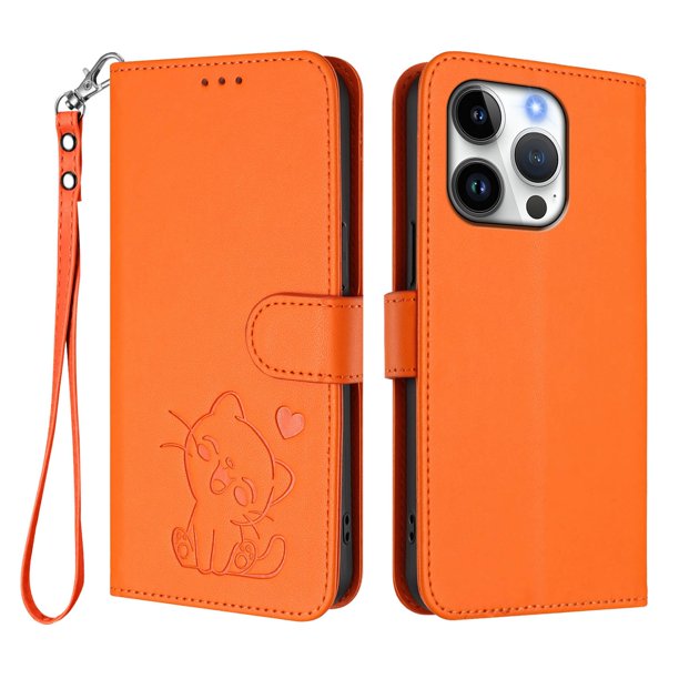 Funda Volteable tipo Billetera con Correa para iPhone 16 Pro, Naranja
