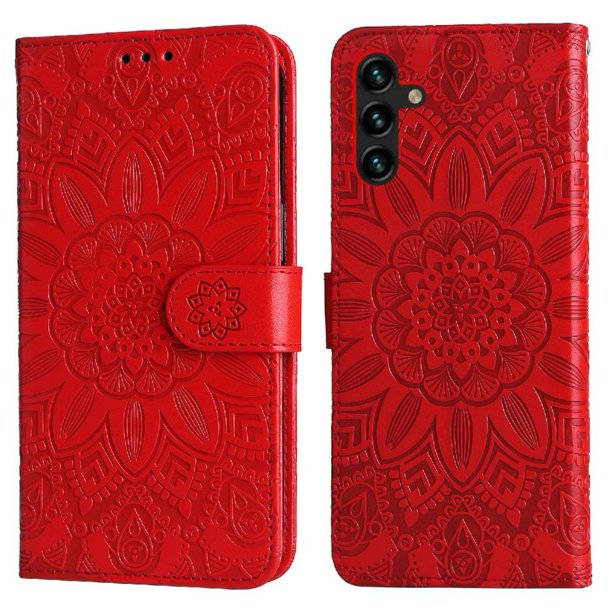 Funda tipo cartera FOXDOCK para Samsung Galaxy A13 5G , diseño girasol en relieve, cuero PU, cierre magnético, soporte y tarjetero