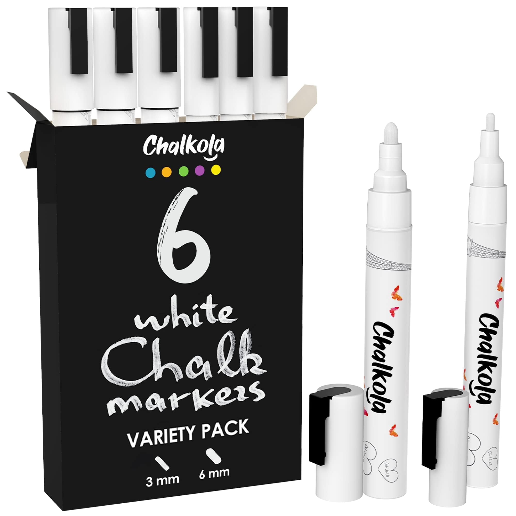 Marcadores De Tiza Líquida Chalkola 6 Blancos Para Letreros De Pizarra