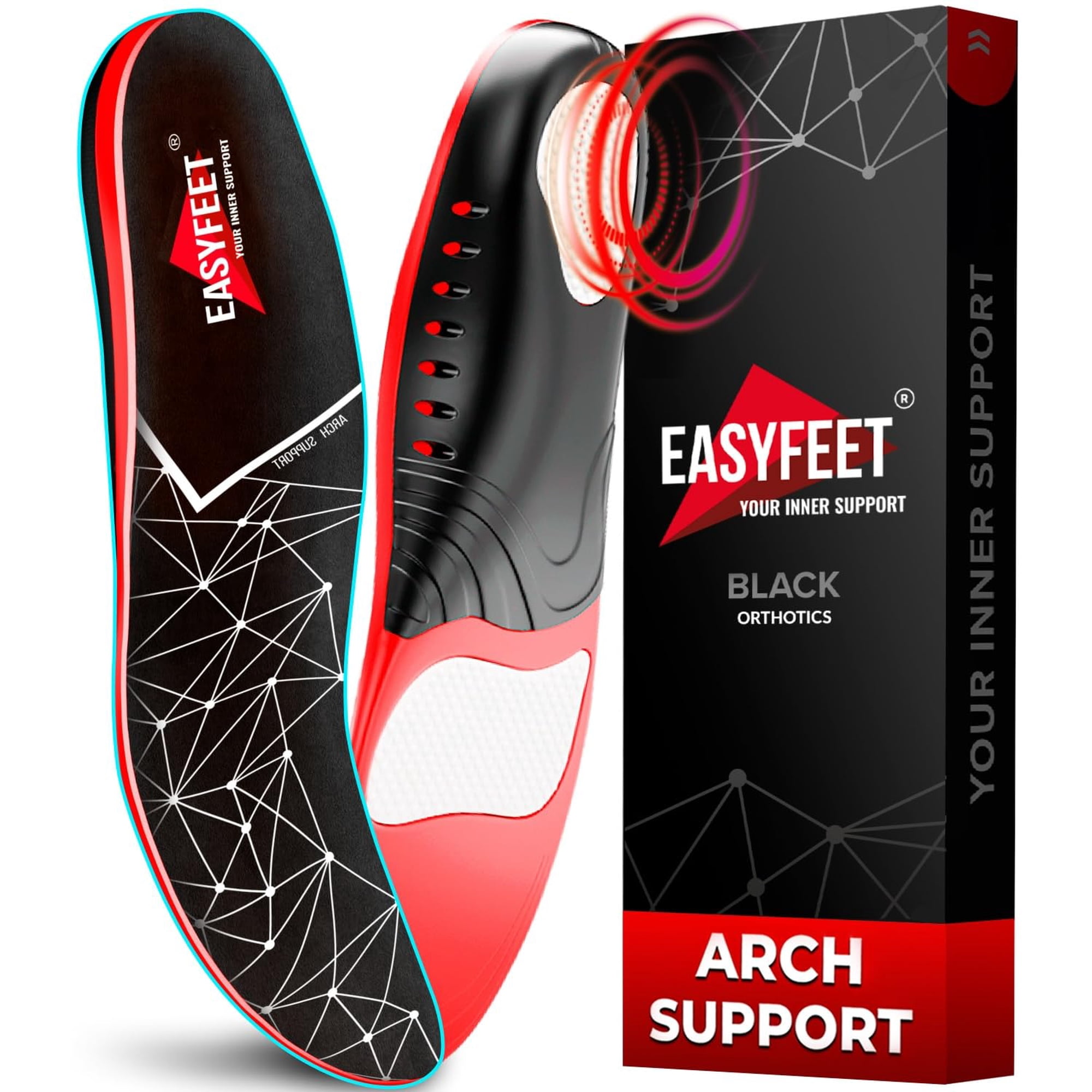 Plantillas Easyfeet Negras De Primera Calidad, Antifatiga, Soporte De Arco Alto
