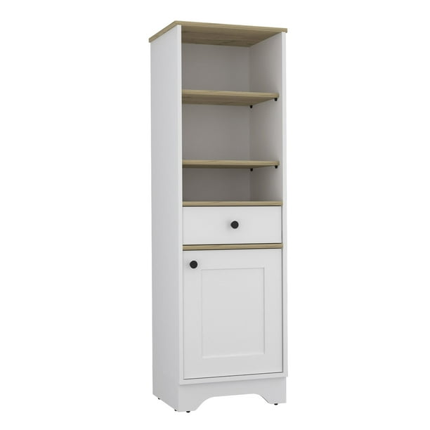 Estante Organzador Baño 1 Puerta 1 Cajon Fm-005C Café Claro Y Blanco