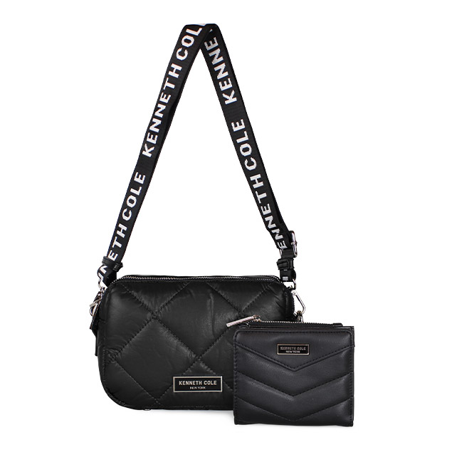 Kenneth Cole - Pack Cartera Acolchada Peyton Negro + Billetera Abella Negro