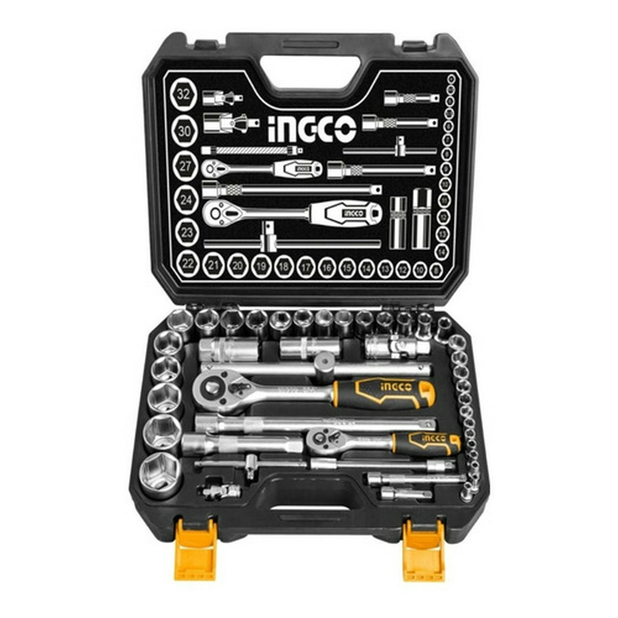 Set Dados Y Chicharra Industrial 44 Piezas 1/2"-1/4" Ingco Hkts42441