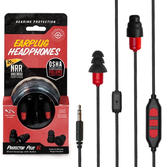 Auriculares con Tapones Protectores Plugfones Plus con Micrófono y Reducción de Ruido