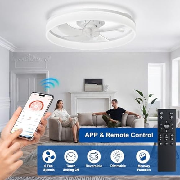 Ventilador Techo DLLT 20 Pulgadas Luz LED Control Remoto