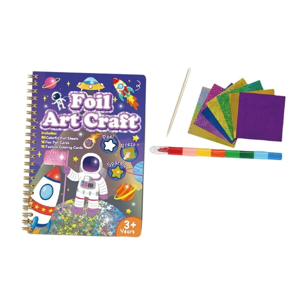 Juego De Manualidades Con Papel De Aluminio Para Niños, Pegatinas De Transferencia, Libro Para Colorear De Dibujos Animados Para Niños C