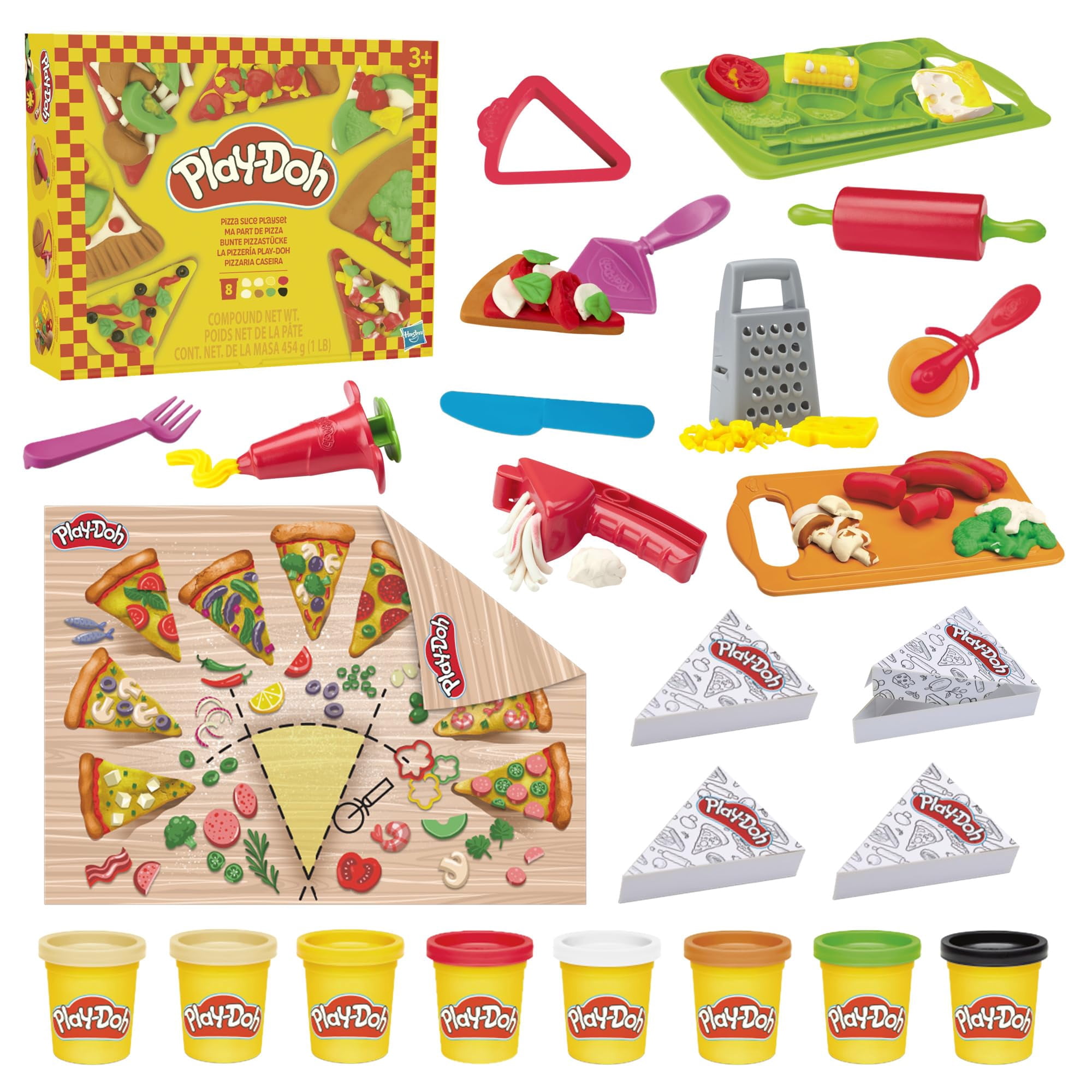 Play-doh - Set De Juego Pizza Slice Con 11 Herramientas Y 8 Latas Para Niños Mayores De 3 Años