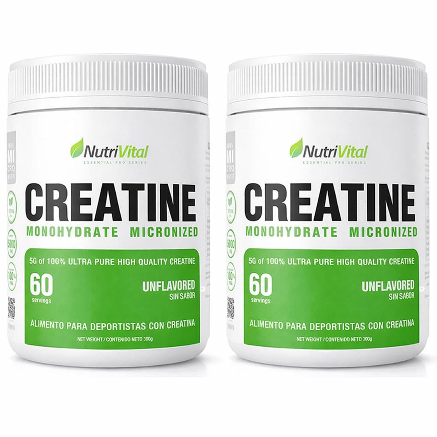 Pack 2 Creatina Monohidratada 300g Nutrivital 120 Porciones