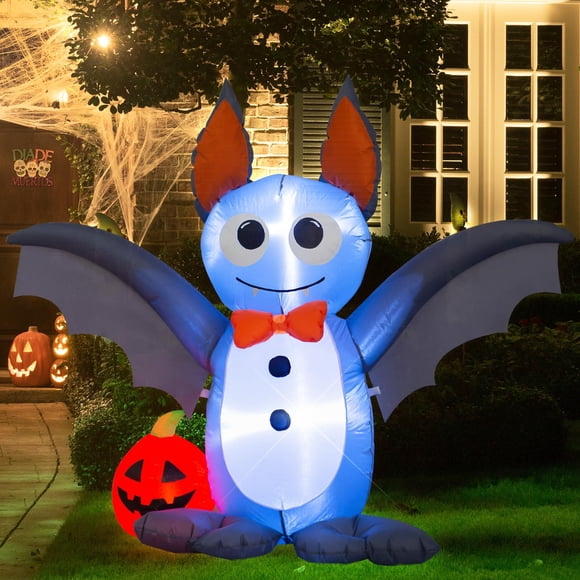 Decoración inflable de murciélagos y calabazas para Halloween de 1,2 m con LED