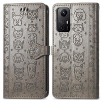 Funda Cartera Foxdock Para Xiaomi Redmi Note 12S , Flip Pu Con Relieve De Gatos Y Perros, Tarjetero Y Soporte