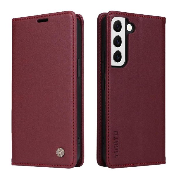 Funda Billetera de Cuero para Samsung Galaxy S22 con Tarjetero y Soporte - Tapa Magnética Rojo