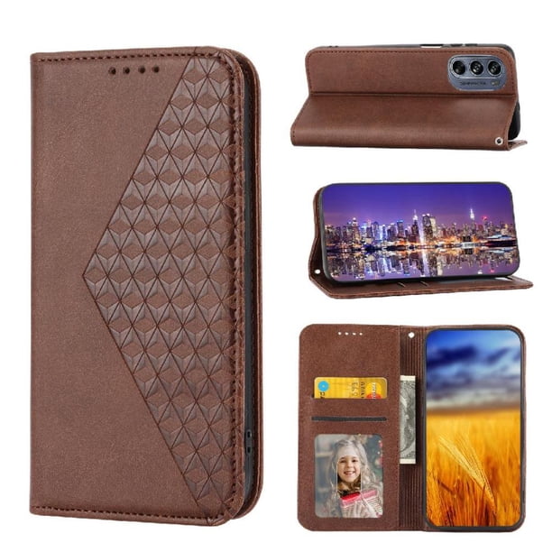 Funda Flip FOXDOCK para Motorola Moto G62 , Estilo Billetera con Diseño Rombo, Correa de Mano y Soporte, Uso Diario