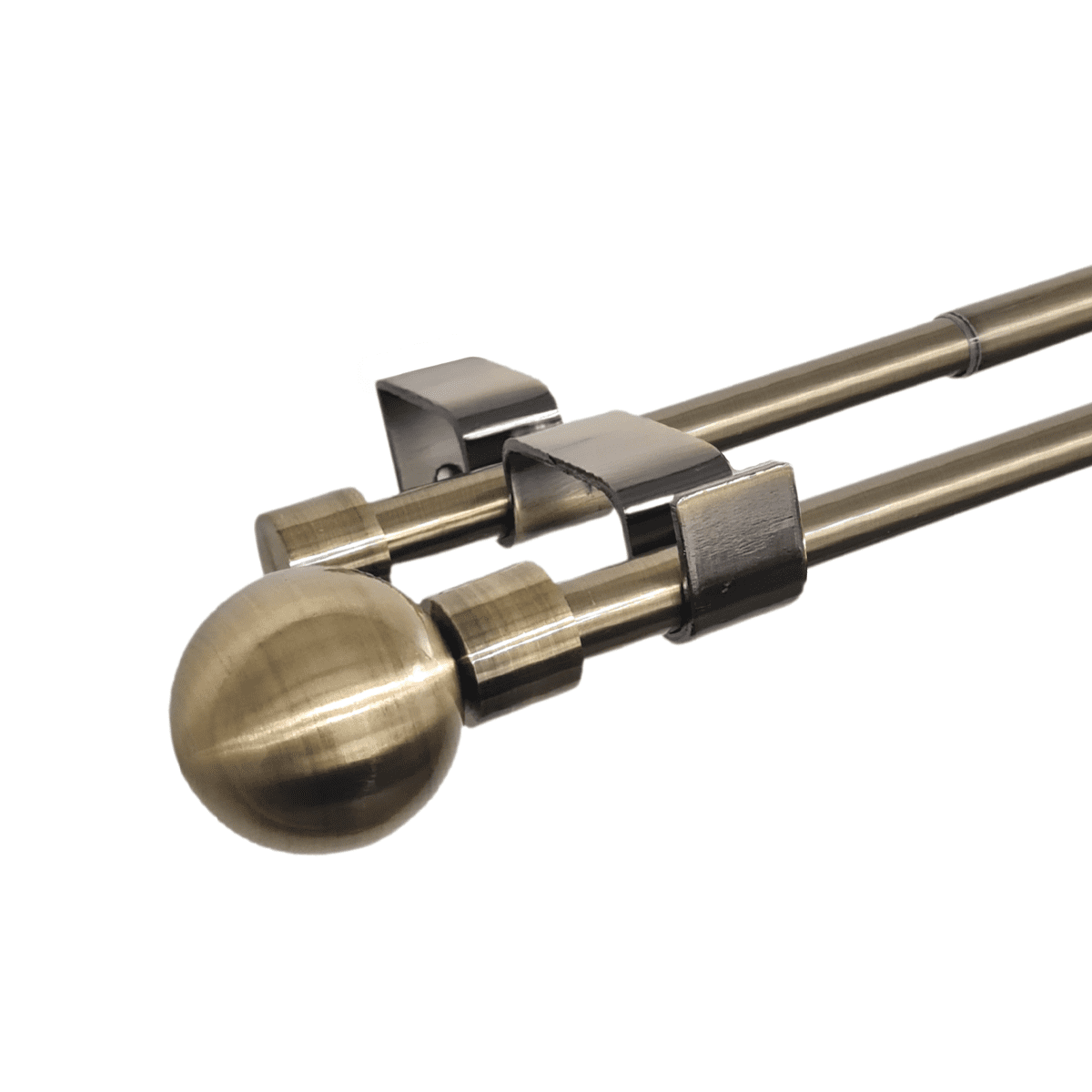 Metalhsa - Set Doble De Barras Para Cortina Extensible 75-110 Cm De Metal Diámetro 16/19 Mm Soporte De Muro Terminal Bola Color Bronce