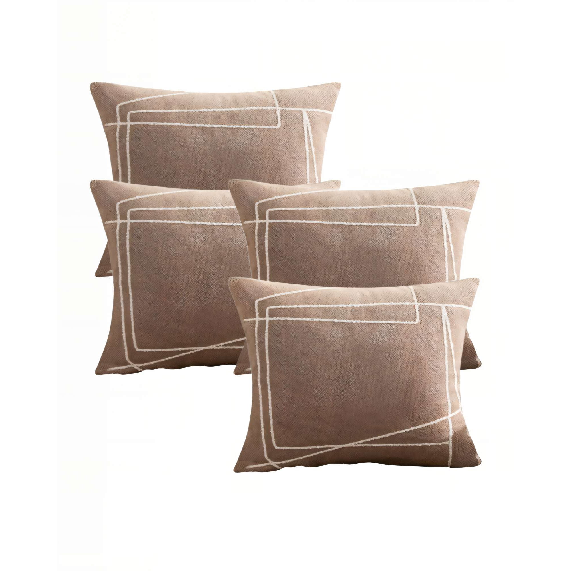 Genérico - Set De 4 Fundas De Cojin 45cmx45cm Bordado De Linea Color Café