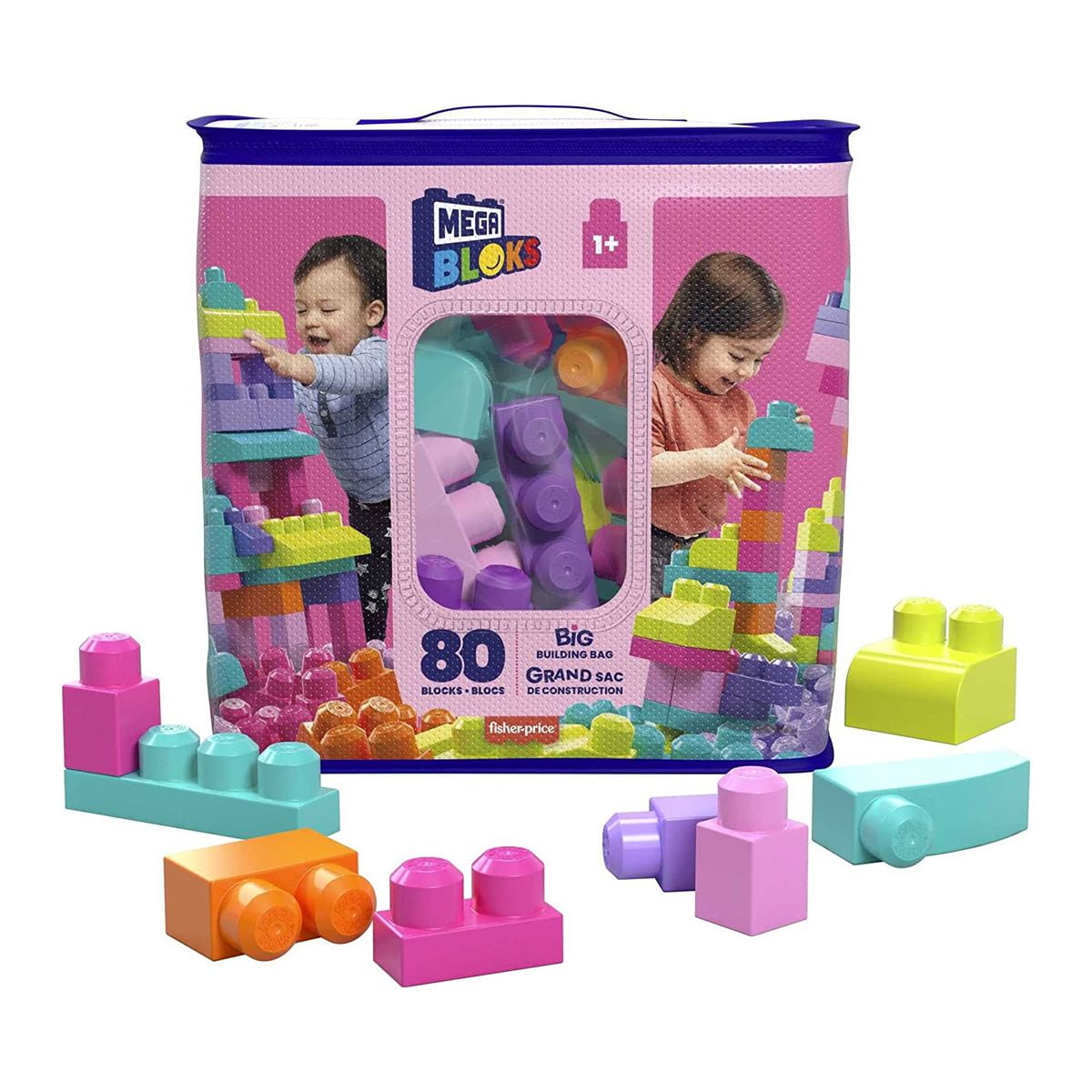 Mega Bloks - Juguete Gran Bolsa Rosa Para Construir (80 Piezas)