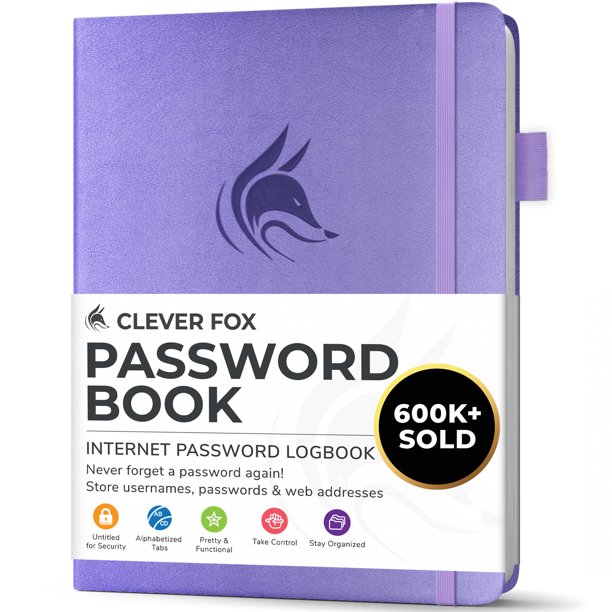 Libreta de contraseñas Clever Fox, organizador de direcciones de Internet, color lavanda