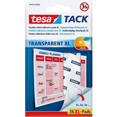 Tesa - Adhesivo Reutilizable Tack Transparente Xl 36 Pads
