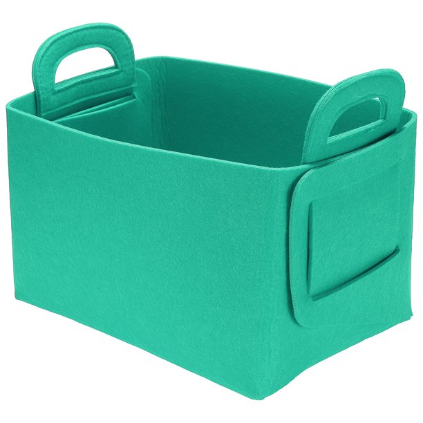 Uxcell Caja de Almacenamiento de Fieltro, 11x7x5.9" Caja de Almacenamiento Multiusos Plegable con Asas Cestas Organizadoras para Estantes Armario Manta Ropa Libros Oficina Dormitorio, Azul