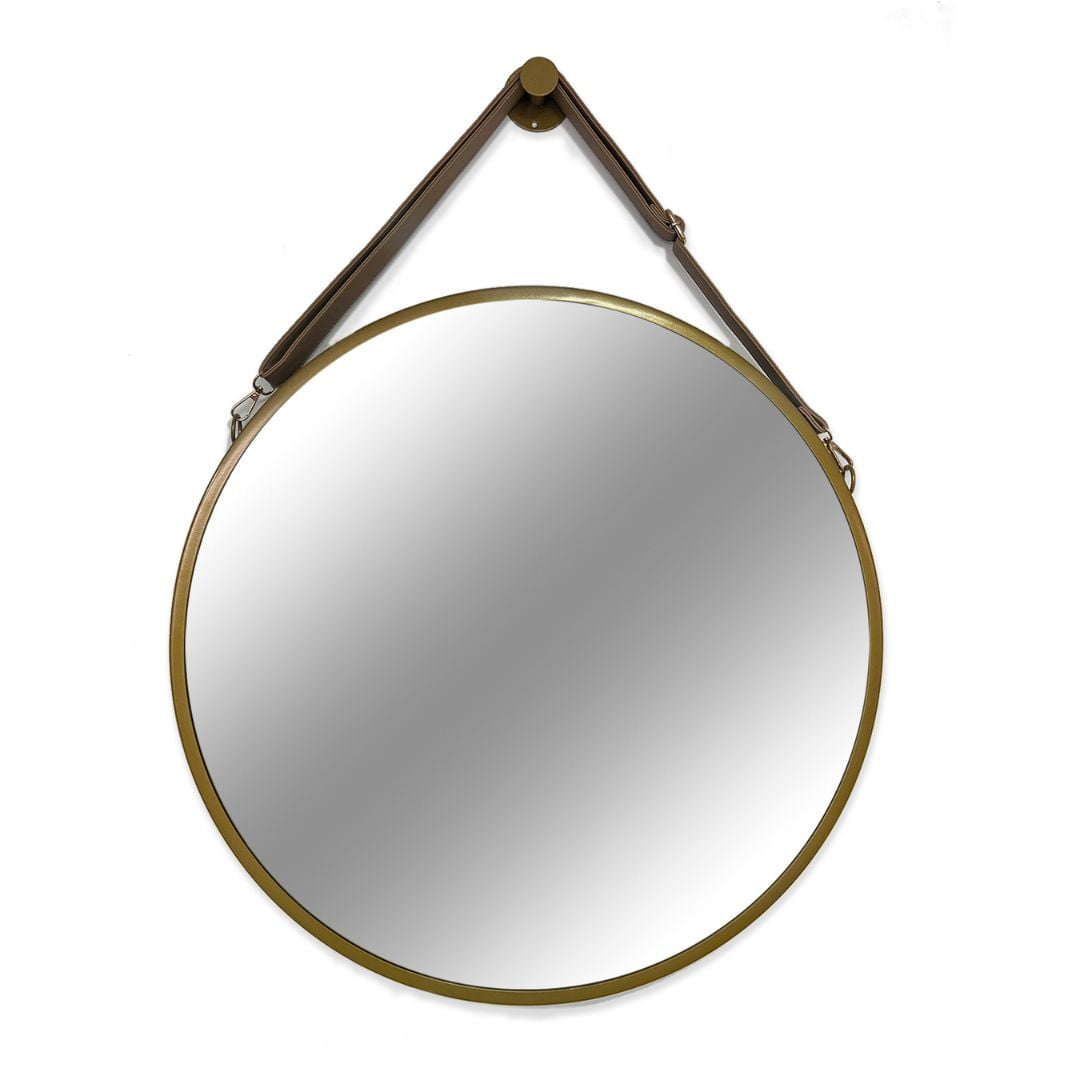 Joytek - Espejo Colgante De Cuero Decorativo 60x60cm Dorado