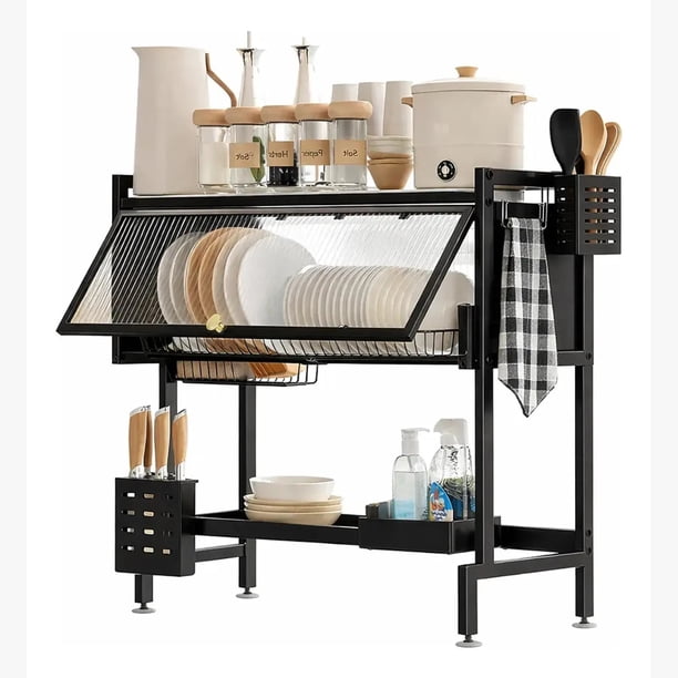 Escurridor Secaplatos Eoland Seca Loza 2 Niveles Acero Negro 65 Cm Rejilla Secador Platos Lavaplatos Organizador Cocina Metalico Alta Capacidad Secado Rápido