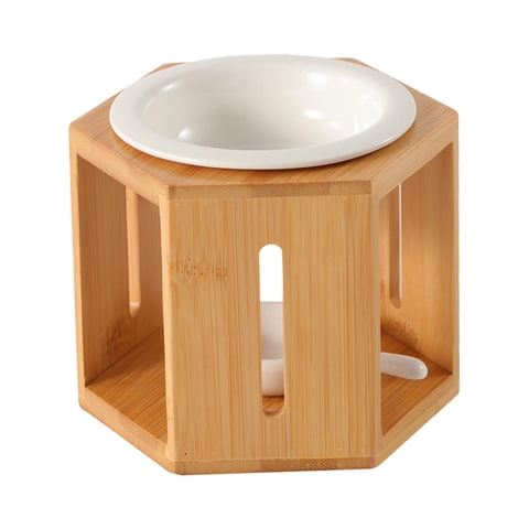 Magideal - Quemador De Aceite Esencial De Bambú Rústico, Calentador De Fusión De Cera, Centro De Mesa, Soporte De Velas De Madera, Portavelas Para Escritorio,