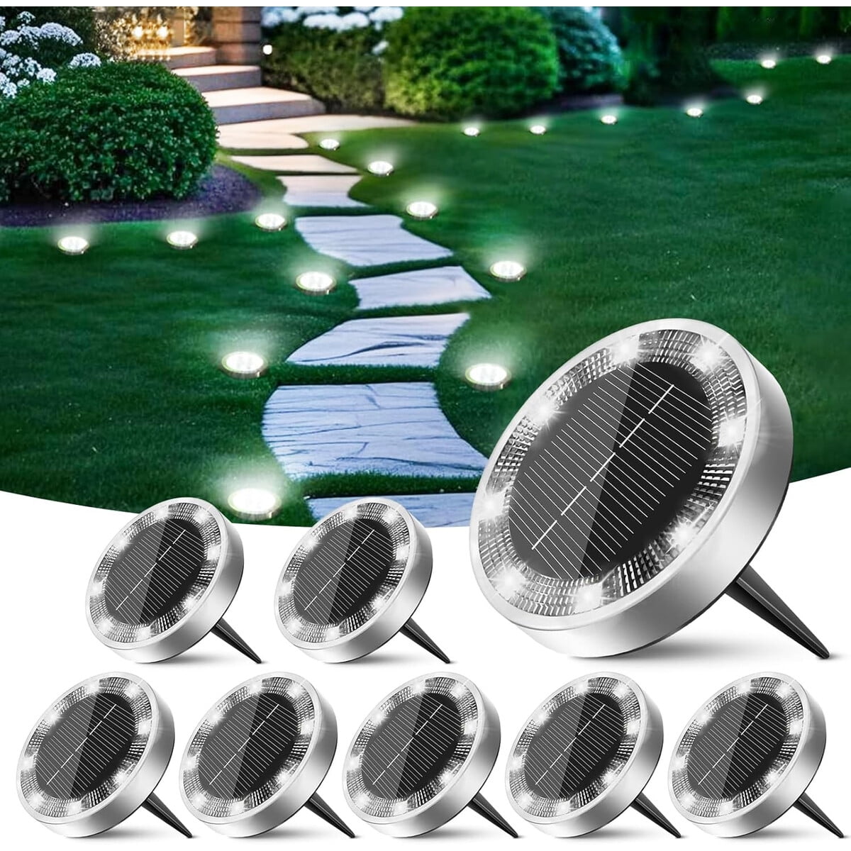 Luz Solar Peasur Pack 8 Led Ip68 Jardín Exterior Blanca