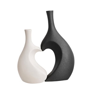 Bothyi - Juego De Jarrón De Cerámica, Jarrón Minimalista En Forma De Corazón Para Comedor, Casa, Granja, Blanco Y Negro