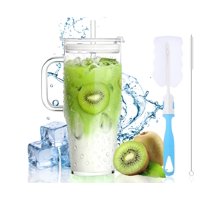 Vaso De Vidrio Birity De Borosilicato De 1,2 L Con Asa, Tapa Y Pajita