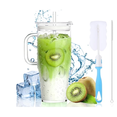 Vaso De Vidrio Birity De Borosilicato De 1,2 L Con Asa, Tapa Y Pajita