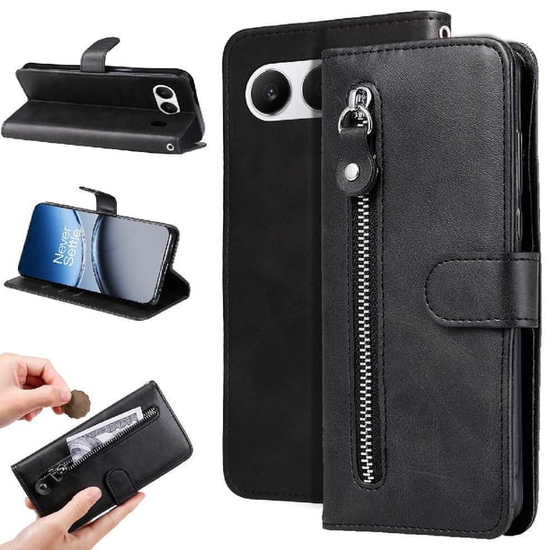 Funda con Cremallera para OnePlus Nord 4 5G, Carcasa Cartera de Cuero PU con Soporte y Tarjetero
