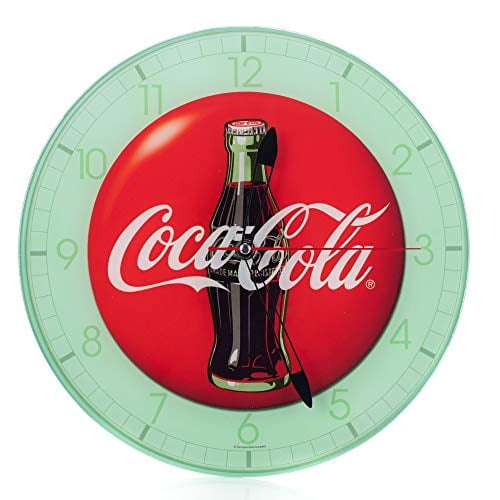 Reloj De Pared De Vidrio Redondo Vintage Coca Cola Con Logo De Botón Rojo Mark Feldstein & Associates 12 X 12 Pulgadas