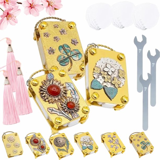 Mini prensa flores llavero kit completo oro metal miniatura conservación senderismo manualidades