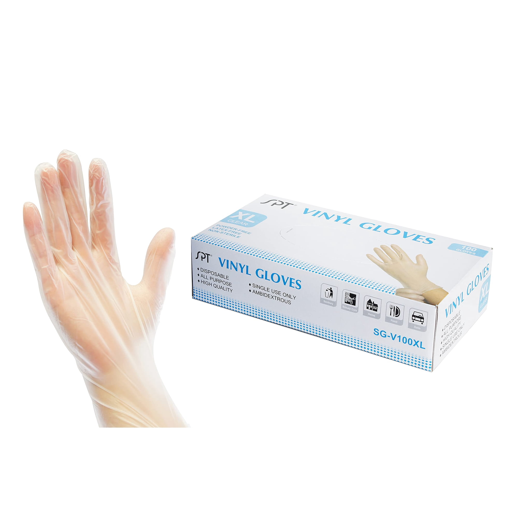 Guantes Desechables De Vinilo Spt Sg-v100xl (100 Guantes) - Xl