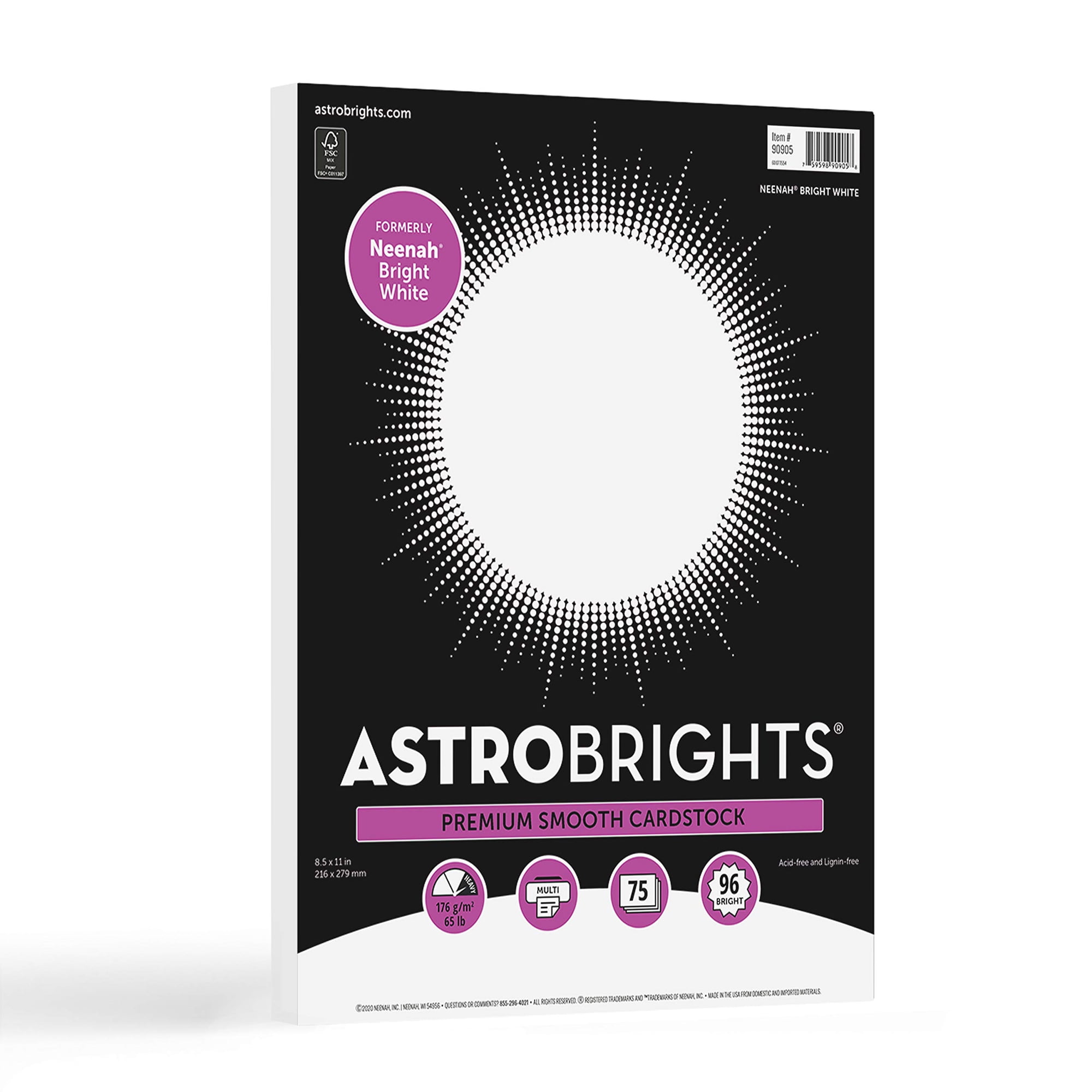 Cartulina Astrobrights/neenah, Color Blanco Brillante, 176 G/m², Tamaño A4, 75 Hojas