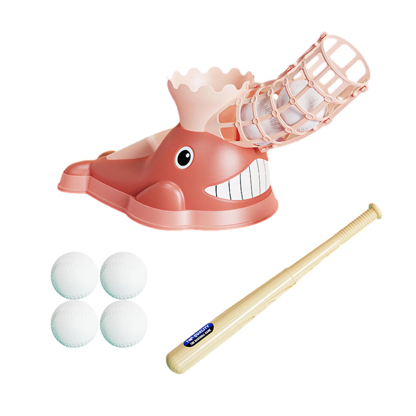 Ioensy - Máquina De Lanzamiento Para Niños Juego De Lanzamiento De Práctica De Béisbol Para Niños De Interior Y Exterior 6 Pelotas De Béisbol Rosa