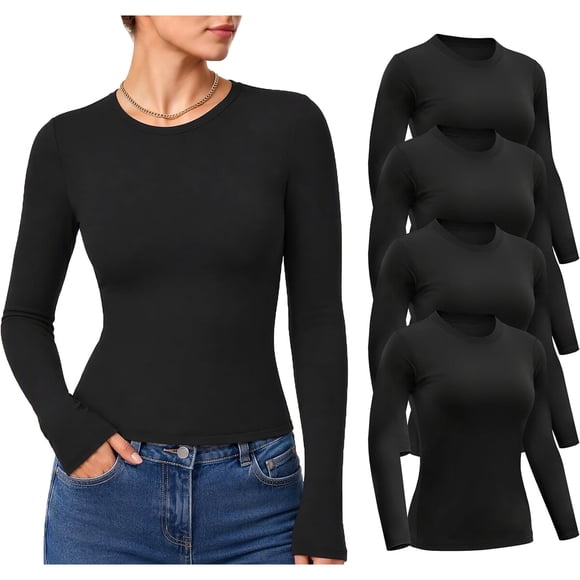 Poleras Dalavch de manga larga, ajuste slim, pack de 4