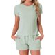 thumbnail image 1 of INSPIRE CHIC Conjuntos de Pijama para Mujer, Camiseta de Manga Corta con Cuello Redondo y Shorts con Volantes, Conjunto de 2 Piezas para Estar en Casa con Bolsillo M Verde, 1 of 6