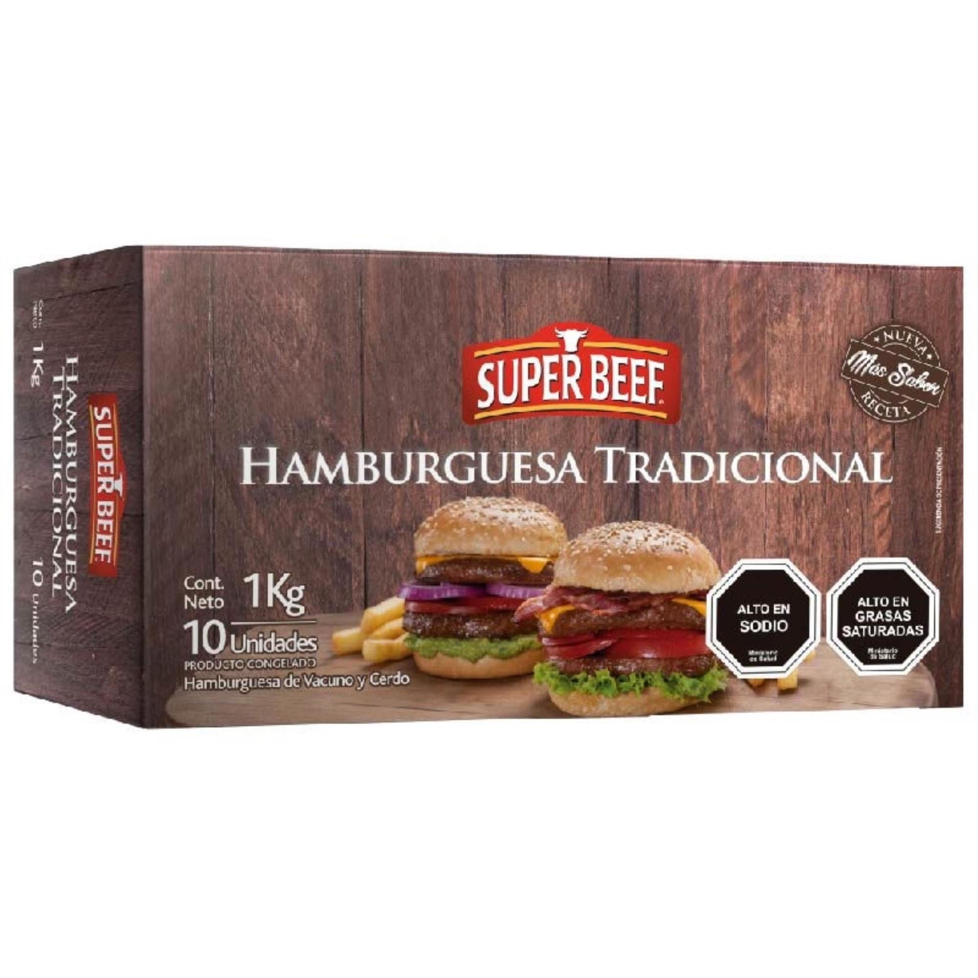 Hamburguesa Tradicional Caja 10 Un 1 kg Super Beef