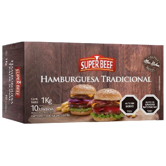 Hamburguesa Tradicional Caja 10 Un 1 kg Super Beef
